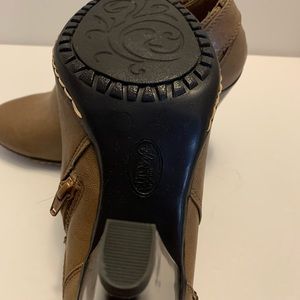 Tan leather booties 3 inch heel